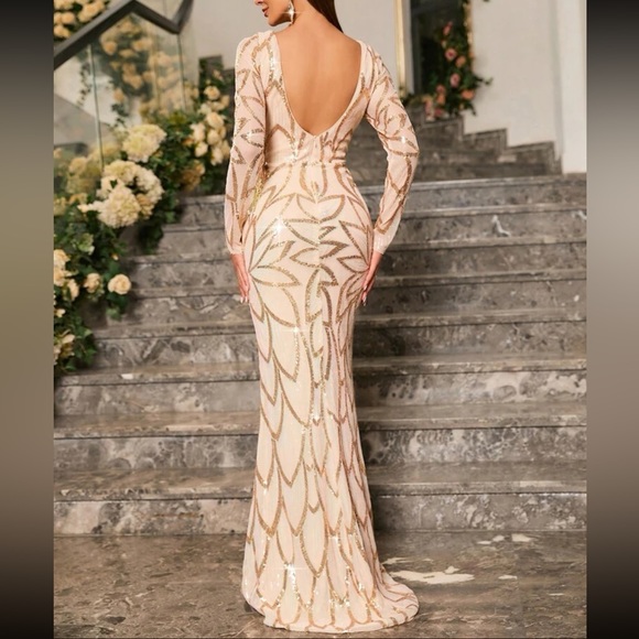 Luxurious zip back mermaid hem sequins formal party evening prom dress - Picture 3 of 8